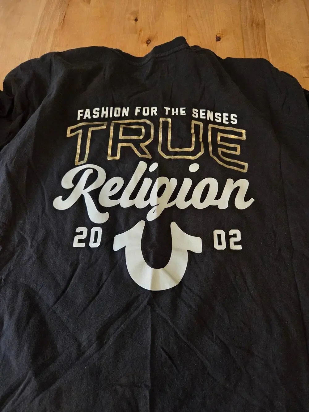 True Religion Men's Black T-Shirt White Horseshoe Logo Size 3XL XXXL Tee